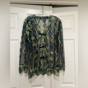 Floral Embellished Organza tope / beach cover‎ . Size M/L